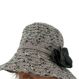 August Hat Lavender Gray Flecked Striped Flower Cloche Bucket Black Flower